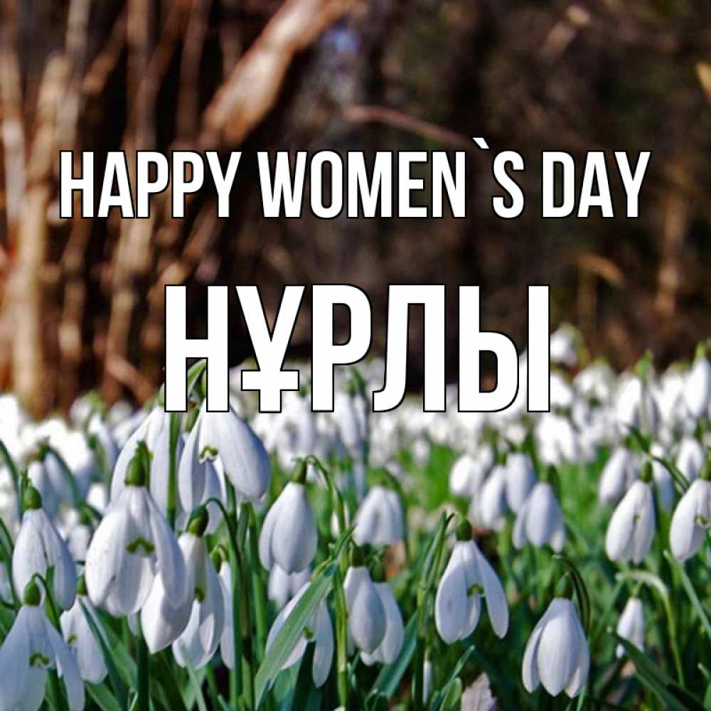 Greetings card с именем, НҰРЛЫ happy women`s day с подснежниками 1 Greetings with text for free download 